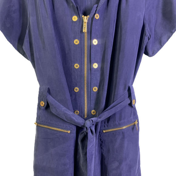 ALICE BY TEMPERLY Navy Blue Alva Silk Mini Shirt Dress - Picture 6 of 16